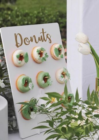 Donut Wall Wood Display Stand Holds 9 Donuts,Reusable Rustic Dessert Table Board Doughnut Holder for Wedding Birthday Family Party Festival Table Decor Will Not Tip Over (Rectangular-White) in Saudi Arabia