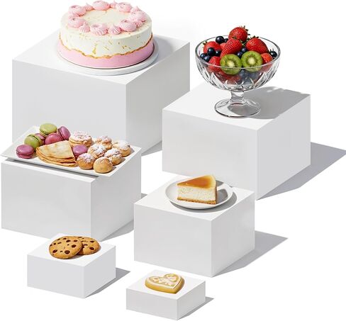 6 Pcs Buffet Risers, Food Risers for Buffet Table, White Acrylic Cube Boxes Display with Hollow Bottoms Display Stand Shelf for Party Cake Dessert Catering Jewelry Collectibles (3"4"5"6"7"8'') in Saudi Arabia