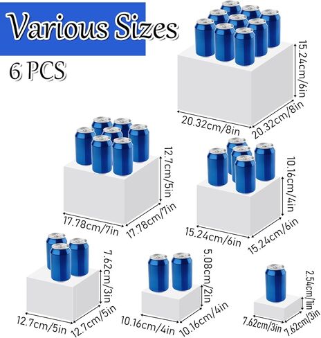 6 Pcs Buffet Risers, Food Risers for Buffet Table, White Acrylic Cube Boxes Display with Hollow Bottoms Display Stand Shelf for Party Cake Dessert Catering Jewelry Collectibles (3"4"5"6"7"8'') in Saudi Arabia