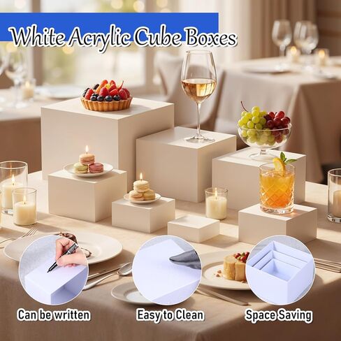6 Pcs Buffet Risers, Food Risers for Buffet Table, White Acrylic Cube Boxes Display with Hollow Bottoms Display Stand Shelf for Party Cake Dessert Catering Jewelry Collectibles (3"4"5"6"7"8'') in Saudi Arabia