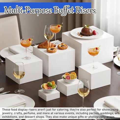 6 Pcs Buffet Risers, Food Risers for Buffet Table, White Acrylic Cube Boxes Display with Hollow Bottoms Display Stand Shelf for Party Cake Dessert Catering Jewelry Collectibles (3"4"5"6"7"8'') in Saudi Arabia