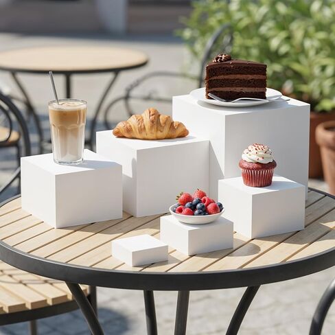 6 Pcs Buffet Risers, Food Risers for Buffet Table, White Acrylic Cube Boxes Display with Hollow Bottoms Display Stand Shelf for Party Cake Dessert Catering Jewelry Collectibles (3"4"5"6"7"8'') in Saudi Arabia