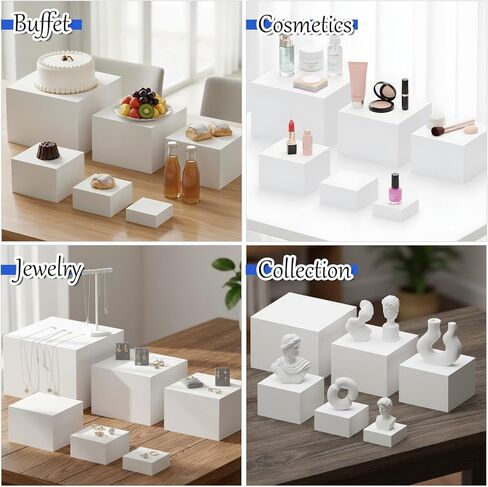 6 Pcs Buffet Risers, Food Risers for Buffet Table, White Acrylic Cube Boxes Display with Hollow Bottoms Display Stand Shelf for Party Cake Dessert Catering Jewelry Collectibles (3"4"5"6"7"8'') in Saudi Arabia