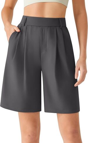 G4Free ShiftReady Shorts for Women Dressy Casual 7" - High Waisted Wide Leg Pleated Shorts with Pockets in Saudi Arabia