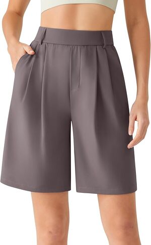 G4Free ShiftReady Shorts for Women Dressy Casual 7" - High Waisted Wide Leg Pleated Shorts with Pockets in Saudi Arabia