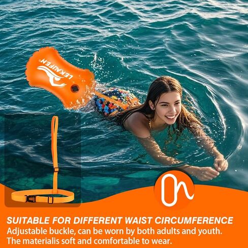 2 Pack Swim Buoy for Open Water, Swimming Bubble Safety Float with Adjustable Waist Belt for Swimmers Triathletes Kayakers Snorkelers, Swimming Open Water Buoy for Safer Swim Training in Kuwait