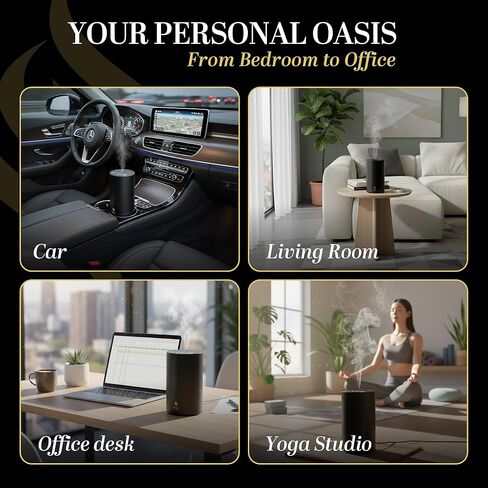 Waterless Essential Oil Diffuser, battery-operated cordless aromatherapy diffuser with timer & 3 mist levels. For car, home, office, yoga studio, nursery, bedrooms, and pet areas. Black aluminum alloy in Saudi Arabia