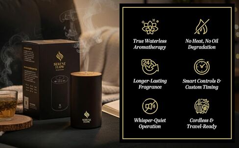 Waterless Essential Oil Diffuser, battery-operated cordless aromatherapy diffuser with timer & 3 mist levels. For car, home, office, yoga studio, nursery, bedrooms, and pet areas. Black aluminum alloy in Saudi Arabia