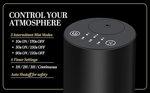Waterless Essential Oil Diffuser, battery-operated cordless aromatherapy diffuser with timer & 3 mist levels. For car, home, office, yoga studio, nursery, bedrooms, and pet areas. Black aluminum alloy in Saudi Arabia