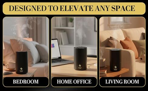 Waterless Essential Oil Diffuser, battery-operated cordless aromatherapy diffuser with timer & 3 mist levels. For car, home, office, yoga studio, nursery, bedrooms, and pet areas. Black aluminum alloy in Saudi Arabia