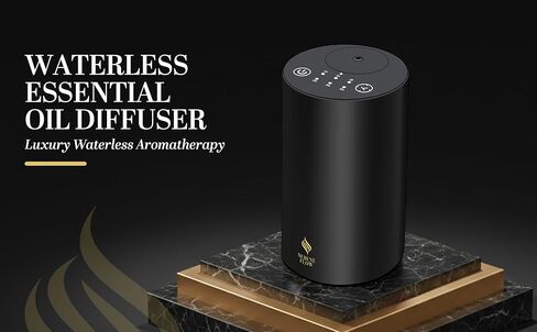 Waterless Essential Oil Diffuser, battery-operated cordless aromatherapy diffuser with timer & 3 mist levels. For car, home, office, yoga studio, nursery, bedrooms, and pet areas. Black aluminum alloy in Saudi Arabia