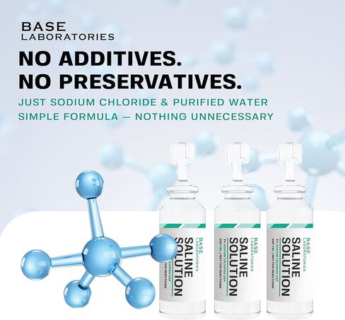 BASE LABORATORIES 3% قوارير محلول ملحي - متعددة الاستخدامات 3% أمبولات ملحية من كلوريد الصوديوم - محلول ملحي خالٍ من المواد الحافظة قوارير للاستخدام الفردي - قوارير من الدرجة USP 25 × عدد 5 مل in Kuwait