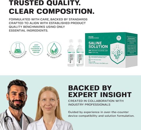 BASE LABORATORIES 3% قوارير محلول ملحي - متعددة الاستخدامات 3% أمبولات ملحية من كلوريد الصوديوم - محلول ملحي خالٍ من المواد الحافظة قوارير للاستخدام الفردي - قوارير من الدرجة USP 25 × عدد 5 مل in Kuwait