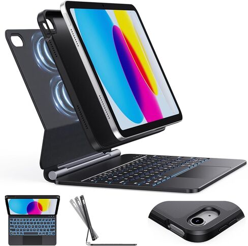 CHESONA Keyboard Case for iPad (A16) 11th 2025/10th Generation 10.9-inch 2022, 7-Color Backlit with Removable Protective Case, Floating Cantilever Stand, Portrait/Landscape Mode, Smart Trackpad, Black in Kuwait