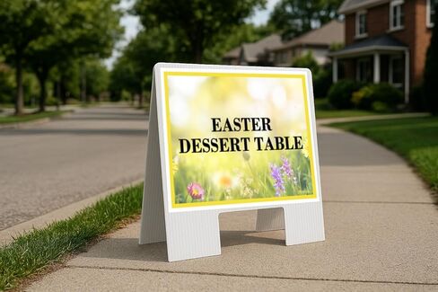 Easter Dessert Table Spring Flowers Yellow Field Up Arrows A-Frame Single Sided 23x23 in. sign in Saudi Arabia