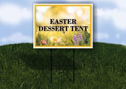 Easter Dessert Tent Spring Flowers Yellow Field Directional Arrows A-Frame Double Sided 23x23 in. sign in Kuwait