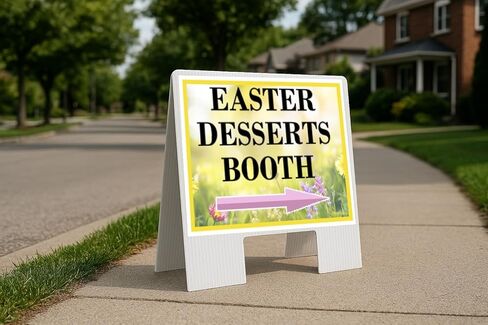 Easter Desserts Booth Spring Flowers Yellow Field Directional Arrows A-Frame Double Sided 23x23 in. sign in Kuwait