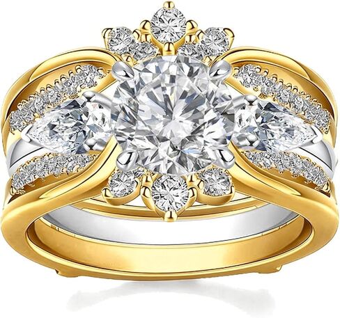 مجموعات خاتم الزفاف الفاخرة للنساء 1.5CT جولة AAAAA تشيكوسلوفاكيا الذهب الأبيض مطلي خاتم الخطوبة التنغستن خاتم الزواج in Kuwait