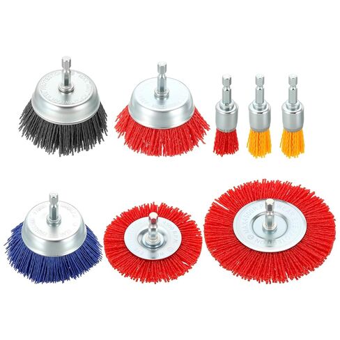 DTGN Wire Pen Cup Brush Set for Drill - 8 Pcs - Coarse Nylon Crimping Drill Wire Brush(0.05" Wires Size) - 1/4 Inch Hex Shank - Good for Cleaning Rust Paint Abrasive(0.7-4" Dia.) in Saudi Arabia