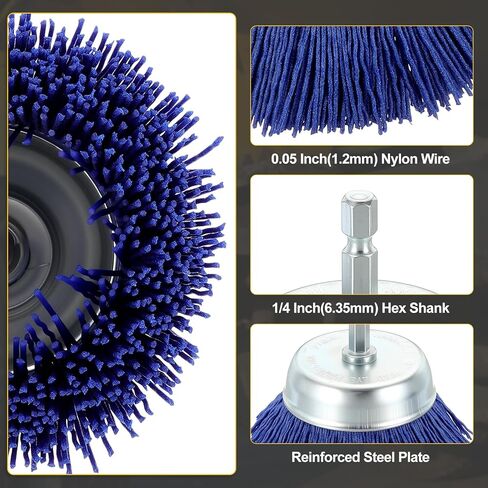DTGN Wire Pen Cup Brush Set for Drill - 8 Pcs - Coarse Nylon Crimping Drill Wire Brush(0.05" Wires Size) - 1/4 Inch Hex Shank - Good for Cleaning Rust Paint Abrasive(0.7-4" Dia.) in Saudi Arabia