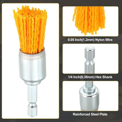 DTGN Wire Pen Cup Brush Set for Drill - 8 Pcs - Coarse Nylon Crimping Drill Wire Brush(0.05" Wires Size) - 1/4 Inch Hex Shank - Good for Cleaning Rust Paint Abrasive(0.7-4" Dia.) in Saudi Arabia