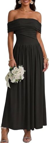النساء خارج الكتف الفستان Maxi Bodycon Ruched تدفقات طويلة الفساتين مطوية فستان الصيف in Saudi Arabia