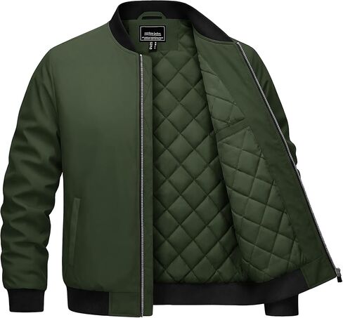 Cotrasen Men's Bomber Jacket Full Zip Windbreaker Warm Winter Windproof Casual Outwear Padded Lined Coats in Kuwait