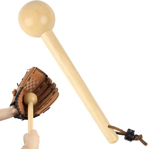 Baseball Glove Break-in Kit, 6-Piece Set with 1 Wooden Solid Construction Glove Mallet, 2 Elastic Wraps, 2 Locks, 1 Plastic Practice Ball - Baseball Hammer for Adult & Youth Glove Break-in and Shaping in Kuwait