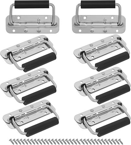 8 PCS 4.8 x 2.9 inch Stainless Steel Pull Handle, Premium Spring Loaded Case Handles with Rubber Grip for Toolbox, Speaker Cabinets & Flight Cases in Saudi Arabia