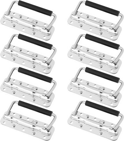 8 Pack 124mm Spring Loaded Case Handle, Folding Pull Handle, Surface Mount Chest Handles with Rubber Grip, Heavy Duty Chest Handle for Flight Case, Speaker, Cabinet, Silver in Saudi Arabia