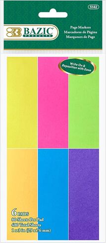 BAZIC Neon Page Markers 1x3 Colored Index Tabs, Sticky Notes for Page Marker Bookmarks, Writable File Tab Flags (480 Sheets/Pack), 1-Pack in Saudi Arabia