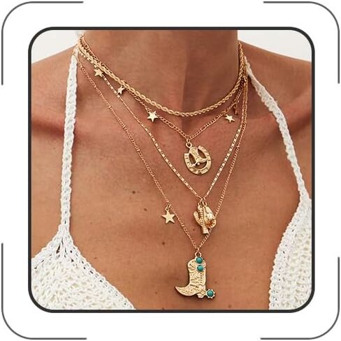 Western Cowgirl Necklaces for Women Country Turquoise Necklaces Layered Turquoise Choker Necklaces Vintage Western Country Jewelry Costume Accessories in Saudi Arabia