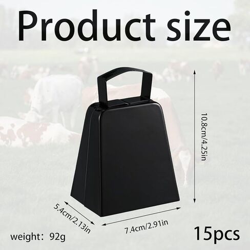15 Pcs Metal Cowbells with Handle 4 Inch Black Cow Bells Noise Makers Hand Percussion Cowbells Loud Cheering Bells for Sporting Events Football Games Wedding Cheering Party School Celebrations (Black) in Kuwait