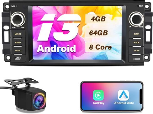 【2G+64G】 Vratzn Android 13 راديو السيارة ستيريو لسيارة Jeep Wrangler JK 2007-2018 Dodge RAM 1500 2500 3500 2009-2012 مع CarPlay اللاسلكي/Android Auto/GPS/HD كاميرا احتياطية/بلوتوث in Kuwait