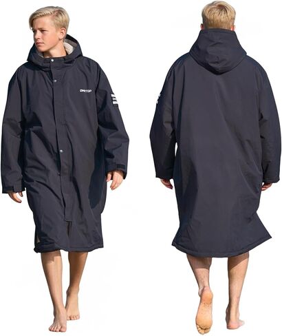Owntop Waterproof Swim Parka for Kids Youths and Adults - Unisex Hooded Surf Poncho, Oversized High-Low Hem Windproof Changing Robe, Sherpa Winter Warm Beach Towel Jacket with Pockets in Saudi Arabia