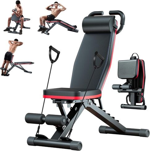 ALSO GO Adjustable Weight Bench, 770LBS Workout Benches with Leg Extension & Extended Headrest, Foldable Incline Decline Bench Press, Roman Chair, Full Body Strength Training Equipment for Home Gym in Kuwait