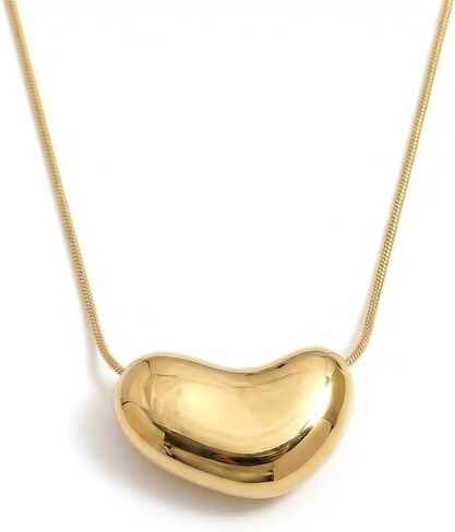Jean Beau Chunky Irregular Textured Pendant Long Necklace for Women, Statement Trendy Stainless Steel Chain Necklaces Prom Fashion Jewelry Gift in Saudi Arabia