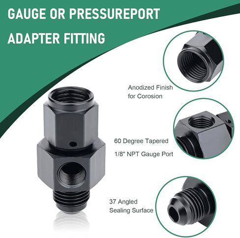 8AN Male Flare to -8 Female Swivel with 1/8 NPT Gauge Port Fuel Pressure Gauge Take Off Fitting Adapter Anodized Black.（2PCS） in Saudi Arabia