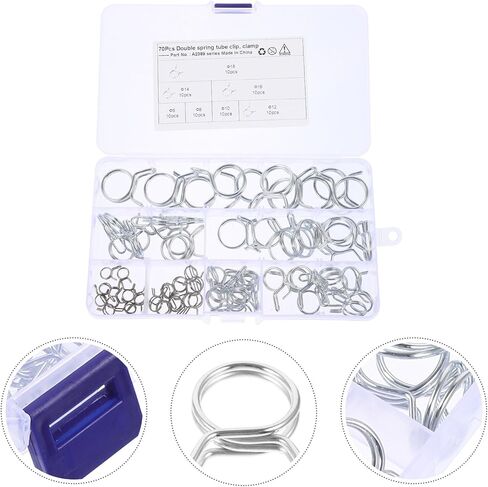 BESTYASH 70pcs Double Wire Coil Hose Clamps Φ6-φ18 Fuel Line Clips for Motorcycle Automotive, Steel Coil Hose Clamps for Fuel and Water Pipes in Kuwait