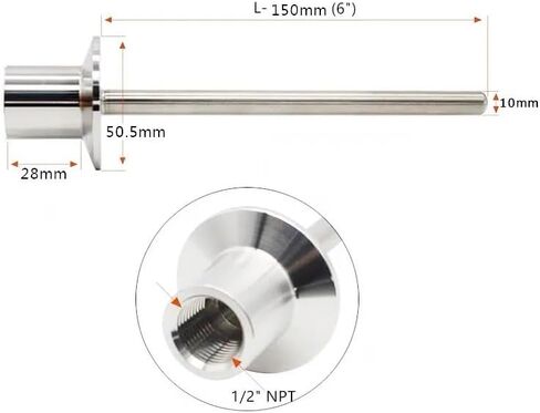1.5 "Flange50.5mm Tri Thermowell مع خيط أنثى 1/2" NPT، متوافق مع Thermowell، L-150mm(6") أدوات تخمير البيرة المنزلية 304 in Kuwait