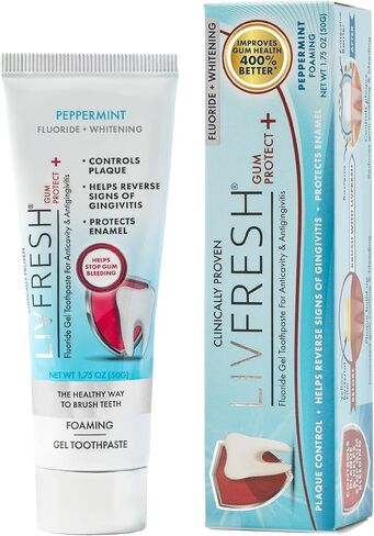 جل معجون الأسنان لحماية اللثة من ليف فريش، علاج التهاب اللثة، يقلل النزيف، تورم اللثة بنسبة 400% أفضل، حماية التجويف، يعيد تمعدن الأسنان، تبييض الأسنان، الفلورايد القصديري (1.75 أونصة (عبوة من قطعة واحدة) in Kuwait