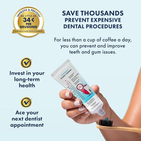 جل معجون الأسنان لحماية اللثة من ليف فريش، علاج التهاب اللثة، يقلل النزيف، تورم اللثة بنسبة 400% أفضل، حماية التجويف، يعيد تمعدن الأسنان، تبييض الأسنان، الفلورايد القصديري (1.75 أونصة (عبوة من قطعة واحدة) in Kuwait