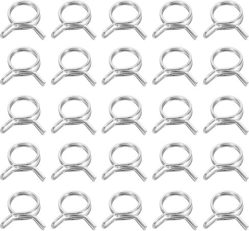 HARFINGTON سلك مزدوج خط الوقود مقاطع خرطوم 24 مم معرف 24-28.1 مم OD، 25 قطعة من أنابيب الفولاذ المقاوم للصدأ مشابك زنبركية تشكيلة لخرطوم الهواء أنبوب أنابيب المياه للدراجات النارية سكوتر ATV، فضي in Kuwait