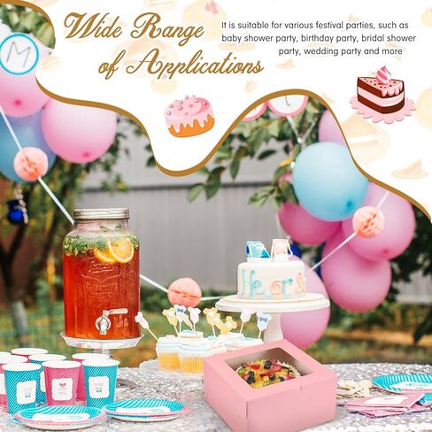 Sabary 24 Pcs Cake Boxes 10x10x5 Inch Bakery Box with Window Disposable Cake Containers Bulk Large Square Cookie Dessert Boxes for Wedding Birthday Party Pie Cupcakes Pastry Chocolates(Pink) in Saudi Arabia