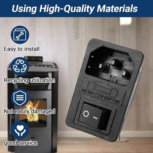 10A 250V Main Power Switch Compatible with Stove, Fit for ComfortBilt HP21 HP22 HP22I HP41 HP42 HP50 HP50GC AC-01, 3Pin Inlet Male Power Socket Fuse Holder, Black in Kuwait