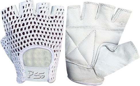 قفازات PSS من جلد البقر الحقيقي بدون أصابع، شبكة شبكية بيضاء، للحافلات، القيادة، ركوب الدراجات، التدريب، الكرسي المتحرك، البستنة، متوفرة بمقاسات S، M، L، XL in Kuwait