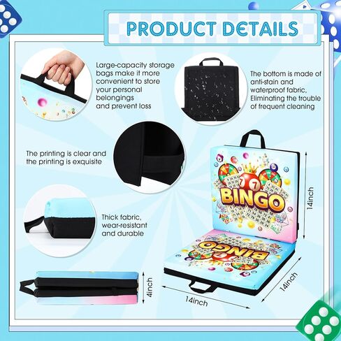 Thyle Bingo Jackpot Pattern Seat Cushion Extra Thick 3" Double Seat Cushion with Strap & Handles Comfortable Folding Chair Pillow for Bingo Nights in Saudi Arabia