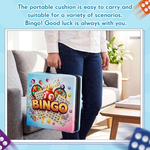 Thyle Bingo Jackpot Pattern Seat Cushion Extra Thick 3" Double Seat Cushion with Strap & Handles Comfortable Folding Chair Pillow for Bingo Nights in Saudi Arabia