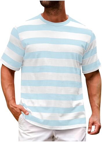 Casual T Shirts for Men Summer Short Sleeve Tops Fashion Classic Striped Blouse Tee Loose Fit Workout Travel Clothes in Saudi Arabia