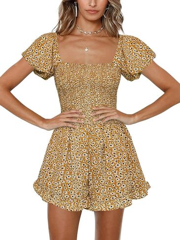 Jeanewpole1 Women Shirred Smocked Tube Top Short Wide Leg Pants Romper Jumpsuit in Saudi Arabia